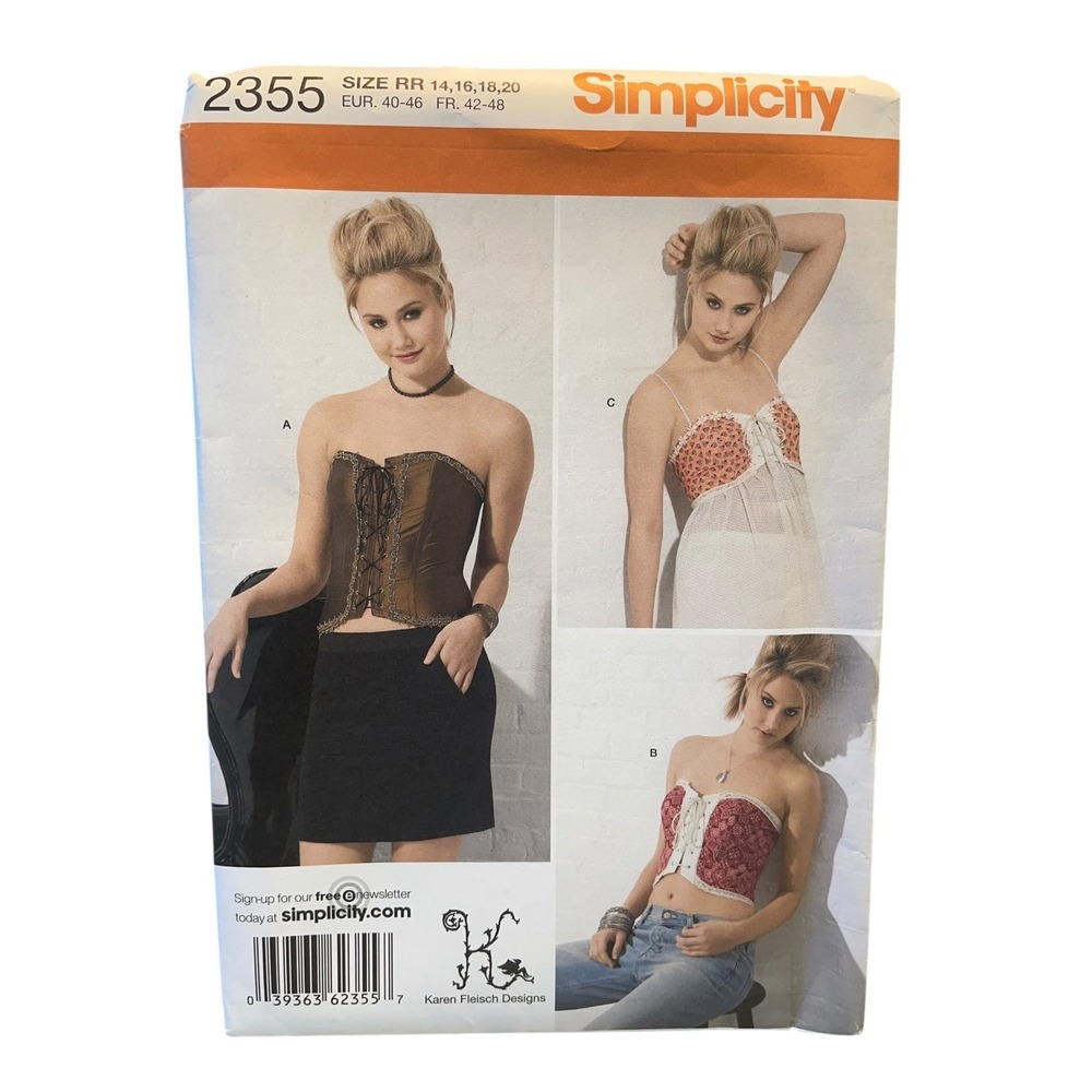 Simplicity Sewing Pattern 2355 Misses Size 14-20 Corset Lace Up Boning FF